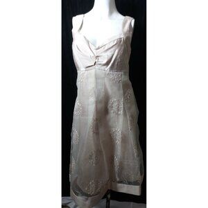 MIYIT COCTEL EMBROIDERY FLORAL ORGANZA METALLIC LIGTH BROWN SIZE 10 SLEEVELESS